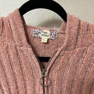 Pink Chenille quarter zip hoodie